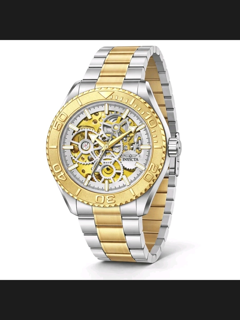 Invicta Gold and Silver Skeleton Dial Two-Tone Automatic Watch